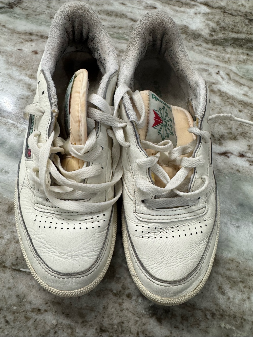 Reebok Men's White Leather with Green & Red Logo Classic C85